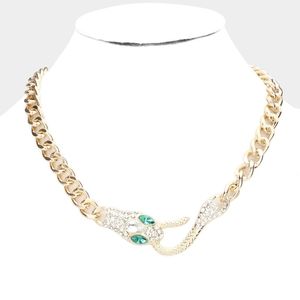 Crystal Snake Pendant Gold Chain Necklace Trend Womens Statement Fashion Jewelry